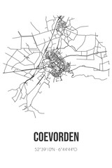 Abstract street map of Coevorden located in Drenthe municipality of Coevorden. City map with lines