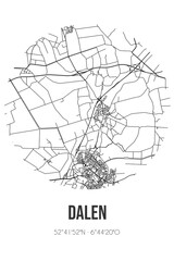 Abstract street map of Dalen located in Drenthe municipality of Coevorden. City map with lines