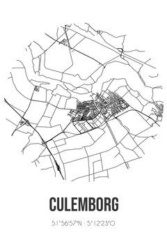Abstract street map of Culemborg located in Gelderland municipality of Culemborg. City map with lines