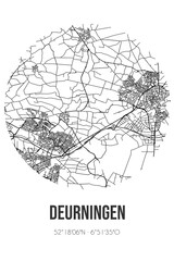 Abstract street map of Deurningen located in Overijssel municipality of Dinkelland. City map with lines
