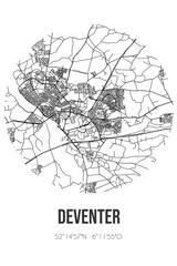 Abstract street map of Deventer located in Overijssel municipality of Deventer. City map with lines