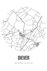 Obraz premium Abstract street map of Diever located in Drenthe municipality of Westerveld. City map with lines