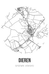 Abstract street map of Dieren located in Gelderland municipality of Rheden. City map with lines