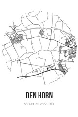 Abstract street map of Den Horn located in Groningen municipality of Westerkwartier. City map with lines