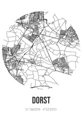 Abstract street map of Dorst located in Noord-Brabant municipality of Oosterhout. City map with lines
