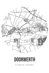 Abstract street map of Doorwerth located in Gelderland municipality of Renkum. City map with lines