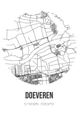 Abstract street map of Doeveren located in Noord-Brabant municipality of Heusden. City map with lines
