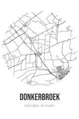 Abstract street map of Donkerbroek located in Fryslan municipality of Ooststellingwerf. City map with lines