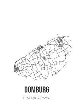 Abstract street map of Domburg located in Zeeland municipality of Veere. City map with lines