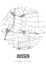 Abstract street map of Dussen located in Noord-Brabant municipality of Altena. City map with lines