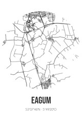 Abstract street map of Eagum located in Fryslan municipality of Leeuwarden. City map with lines