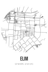 Abstract street map of Elim located in Drenthe municipality of Hoogeveen. City map with lines