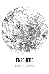 Abstract street map of Enschede located in Overijssel municipality of Enschede. City map with lines