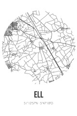 Abstract street map of Ell located in Limburg municipality of Leudal. City map with lines