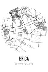 Abstract street map of Erica located in Drenthe municipality of Emmen. City map with lines