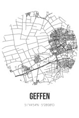 Abstract street map of Geffen located in Noord-Brabant municipality of Oss. City map with lines