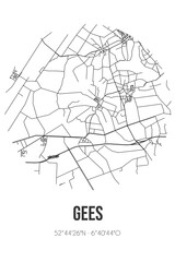 Abstract street map of Gees located in Drenthe municipality of Coevorden. City map with lines
