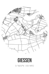 Abstract street map of Giessen located in Noord-Brabant municipality of Altena. City map with lines