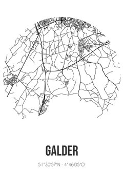 Abstract street map of Galder located in Noord-Brabant municipality of Alphen-Chaam. City map with lines