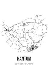 Abstract street map of Hantum located in Fryslan municipality of Noardeast-Fryslan. City map with lines