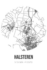 Abstract street map of Halsteren located in Noord-Brabant municipality of Bergen op Zoom. City map with lines