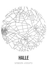 Abstract street map of Halle located in Gelderland municipality of Bronckhorst. City map with lines
