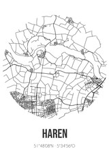 Abstract street map of Haren located in Noord-Brabant municipality of Oss. City map with lines