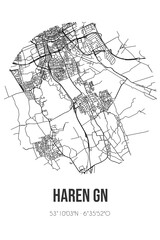 Abstract street map of Haren Gn located in Groningen municipality of Groningen. City map with lines