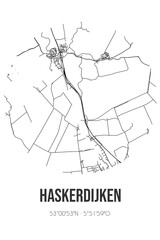 Abstract street map of Haskerdijken located in Fryslan municipality of Heerenveen. City map with lines