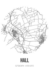 Abstract street map of Hall located in Gelderland municipality of Brummen. City map with lines