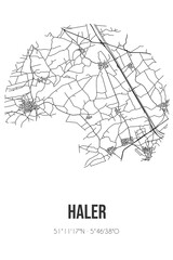 Abstract street map of Haler located in Limburg municipality of Leudal. City map with lines