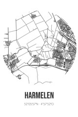 Abstract street map of Harmelen located in Utrecht municipality of Woerden. City map with lines