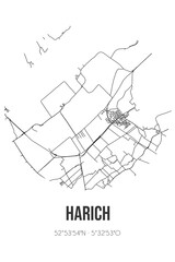 Abstract street map of Harich located in Fryslan municipality of De Fryske Marren. City map with lines