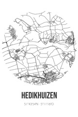 Abstract street map of Hedikhuizen located in Noord-Brabant municipality of Heusden. City map with lines