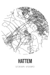 Abstract street map of Hattem located in Gelderland municipality of Hattem. City map with lines