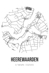 Abstract street map of Heerewaarden located in Gelderland municipality of Maasdriel. City map with lines