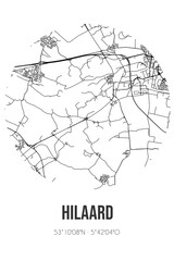 Abstract street map of Hilaard located in Fryslan municipality of Leeuwarden. City map with lines