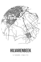 Abstract street map of Hilvarenbeek located in Noord-Brabant municipality of Hilvarenbeek. City map with lines