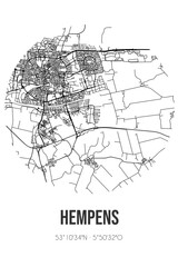 Fototapeta na wymiar Abstract street map of Hempens located in Fryslan municipality of Leeuwarden. City map with lines