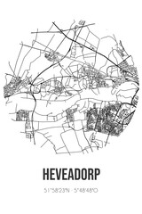 Abstract street map of Heveadorp located in Gelderland municipality of Renkum. City map with lines