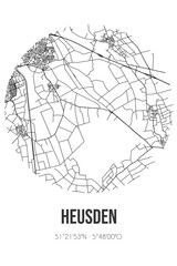 Abstract street map of Heusden located in Noord-Brabant municipality of Asten. City map with lines