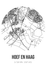 Abstract street map of Hoef en Haag located in Utrecht municipality of Vijfheerenlanden. City map with lines