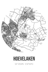Abstract street map of Hoevelaken located in Gelderland municipality of Nijkerk. City map with lines