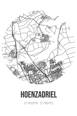 Abstract street map of Hoenzadriel located in Gelderland municipality of Maasdriel. City map with lines