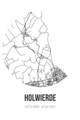 Abstract street map of Holwierde located in Groningen municipality of Delfzijl. City map with lines