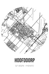 Abstract street map of Hoofddorp located in Noord-Holland municipality of Haarlemmermeer. City map with lines