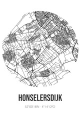Abstract street map of Honselersdijk located in Zuid-Holland municipality of Westland. City map with lines