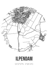 Abstract street map of Ilpendam located in Noord-Holland municipality of Waterland. City map with lines