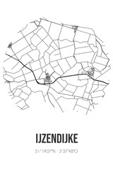 Abstract street map of IJzendijke located in Zeeland municipality of Sluis. City map with lines