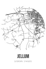 Abstract street map of Jellum located in Fryslan municipality of Leeuwarden. City map with lines